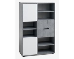 Boekenkast – Wit/Beton – 3 Deuren – 3 Schappen – 90x140x40 cm