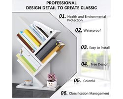 Boekenkast, Wood Book Tower, boekenrek met 5 planken - premium boeken/cd's/albums/archiefhouder, display-plank-organizer-rekken voor thuis, kantoor (wit)