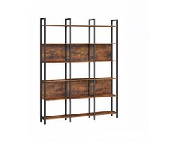 Boekenkast Zeslaags rek Opbergrek Displayrek Stevig en duurzaam stalen frame Grote opbergruimte Met verstelbare planken en anti-kantelstructuur Eenvoudige montage en reiniging Geschikt voor woonkamer, kantoor 24×128×187,1 cm Bruin en Zwart