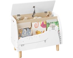 Boekenkastje - Kinderboekenrek - Boekenrek - Opbergkast - Met Klep - Opbergen - Krokodil - 60x30x44 cm - Wit - Hout