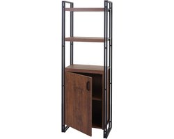 Boekenplank MCW-A27, Staande plank Woonplank, Opbergvak met deur 165x55cm 3D structuur wild eiken look