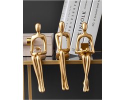 Boekenplank Menselijke Gouden Beeldjes 3 Stuks Woonkamer Kast Bureau Kantoor Huis Decoratie Accessoires Abstracte Hars Standbeeld Gouden Miniaturen Moderne Sculptuur