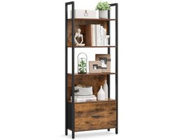 Boekenplank met lade en stalen frame in industrieel design