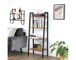 Boekenrek Industrieel Stijl – Rustiek Bruin & Zwart – 4 Planken – Metalen Frame – Vintage Open Kast – Boekenkast, Wandrek voor Woonkamer, Slaapkamer, Kantoor - 56x34x137,5 cm
