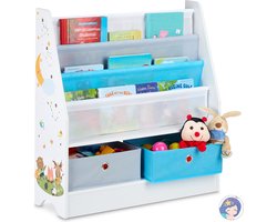 boekenrek kind - dieren - 2 manden - 3 vakken - 74 x71 x 23 cm - kinderkamer