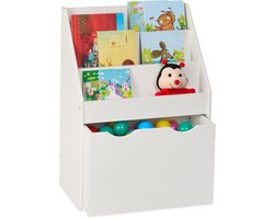 boekenrek kinderkamer - 3 planken - 69,5 cm hoog - met speelgoedkist op wielen