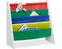 boekenrek kinderkamer - met 4 stoffen vakken - kinderkast - wit