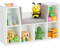 boekenrek kinderkamer - met kussen - 103 cm breed - 6 vakken - speelgoedkast
