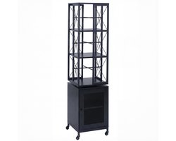 Boekenrek MCW-P13, staand rek, draaibaar rek, zwenkwielen, metalen deur, metaal, industrieel melamine MVG 162x40x42cm ~ zwart