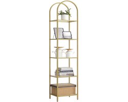 Boekenrek - met 5 niveaus - gebogen metalen frame - goud-transparant