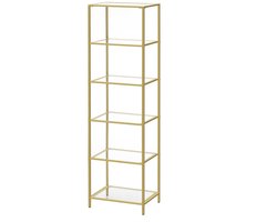 Boekenrek smalle opbergkast displayrek 30×40×177,3cm goud 6-laags open opbergontwerp gehard glas gecombineerd met duurzaam stalen frame slank ruimtebesparend ontwerp eenvoudig te monteren en te reinigen geschikt voor slaapkamer woonkamer en badkamer