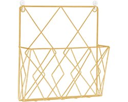 Boekenrek - Tijdschriftenhouder voor wandmontage - Postrek - Post organizer - Metaal - Postvak - Tijdschriftenrek - Lectuurrek - Wandplank - Wandrek - Voor Thuis, Kantoor, Slaapkamer, Woonkamer - 26 x 25 cm - Goud