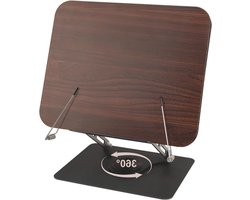 Boekenstandaard - Boekhouder Verstelbaar - Lezen en Leren - 360° Draaibare Basis - Hoogte 39 cm - Bruin Zilver