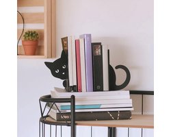 Boekenstandaard Hidden Cat zwart - Boekenkast accessoire - 2 stuks metaal - Kleurrijk boekensteun