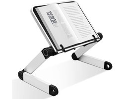 Boekenstandaard - in hoogte verstelbaar- met duurzame aluminium armen - boekenhouder, leesstandaard voor dikke hardcover, recepten, laptop en iPad, Zwart tafelblad