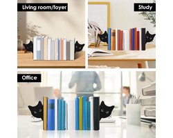 Boekensteun kat zwart 2 stuks verborgen boekenhouder van metaal schattig kattendesign duurzaam stabiel kantoormateriaal boekenplank bureau boeken documenten tijdschriften organiseren