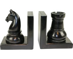 Boekensteun - Schaakstukken - Zeepsteen - Zwart - 24x14x8 cm - India - Sarana - Fairtrade