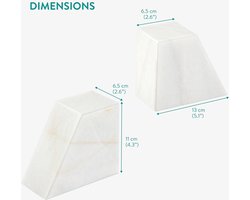 Boekensteun Set van 2 marmeren boekenstandaards - 13 x 11 x 65 cm - Wit