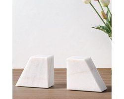Boekensteun Set van 2 - Marmeren Boekenstandaards - 13 x 11 x 65 cm - Wit