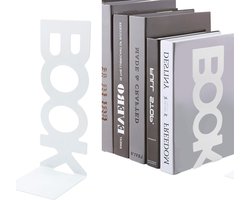 Boekensteun - Set van 2 - Metalen Boekenstandaard - Stijlvol Ontwerp - Decoratieve boekensteunen - Boekenhouder - Boeksteun - Book Holder - Multifunctioneel Inzetbaar - Verdelers voor Planken, Kantoor, Bibliotheek, Huis en School - wit