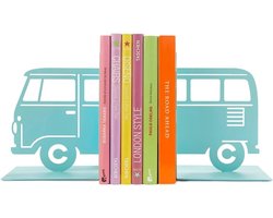 Boekensteun Van kleur blauw uit twee metalen onderdelen, een bestelwagen