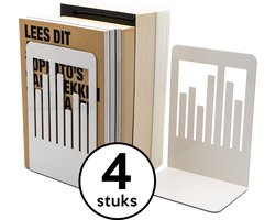 Boekensteun "Wit" Metaal - Set van 4 - Boekenhouder - Boekenstandaard - Metalen Boekensteun - Bookstand - Boekenrek - Boekensteunen - Plankverdeler - Plank Verdeler