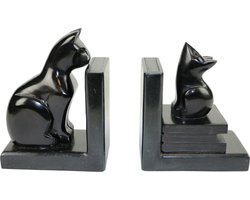 Boekensteunen - Anders - Kat - Steen - Zwart - 15x12x7,5 cm - Fairtrade - Sarana