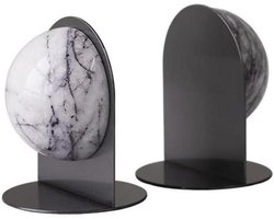 Boekensteunen - Boekenhouders Bureau - Boeken Organiseren - Stevig Metaal Ontwerp - 23.6 cm - Marmer Look