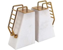 Boekensteunen - Boeksteunen Plank - Boeken Organiseren - Marmeren Trapvorm - 19 cm - Wit