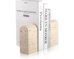 Boekensteunen Marmer - Boekenhouders Decoratief - Planken Organiseren - Zwaar Natuursteen - 145 x 65 x 59 cm - Lichtbeige