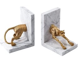 Boekensteunen Set - Boekhouders Decoratief - Boeken Ordenen - Natuurlijk Marmer - 27.5 cm Breed - Wit