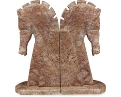Boekensteunen Set - Paarden Decoratie - Boeken Opbergen - Natuursteen Marmer - Hoogte 22 cm - Roze Grijs