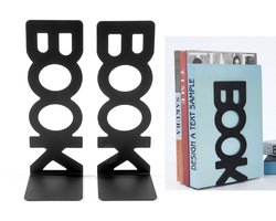 Boekensteunen set van 2 - Metalen letterpatroon antislip - Breed gebruik - Kunstdecoratie - Bureau kantoor boekenplank - Boeken dvd's tijdschriften - Vaste bureau-boekenorganizer - 2 stuks - 21x7.5x8.5cm - zwart