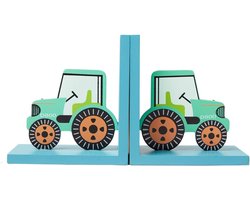 Boekensteunen Tractor - Boekhouders Kinderkamer - Boeken Presenteren - Houten Decoratie Set - 15x15x9cm - Groen