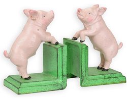 Boekensteunen Varkens – Gietijzer – Set van 2 zware decoratieve bookends – Landelijk antiek groen – Stevige L-vormige basis – Voor boekenkast, bureau & woonkamer – Leuk cadeau voor boeken- en dierenliefhebbers