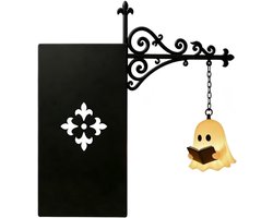 Boekensteunlamp Metaal Zwart - Vintage Boekenplankverlichting - LED Boekenhoeklamp - Spook Bibliotheeklantaarn - Halloween leeslampje - Decoratieve Boekenstandaard met Warm Sfeerlicht - Uniek Cadeau voor Boekenliefhebbers & Lezers - Retro Design