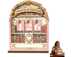 Boekenteller - Jaarlijks leesregistratiebord - Leestracker, geschikt voor thuisbibliotheken, klaslokalen, kantoren, studeerkamers, slaapkamerboekenkasten (roze)
