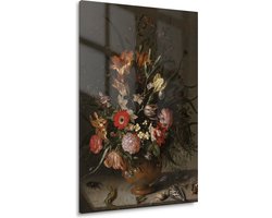 Boeket bloemen in een vaas, insecten en kleine wezens - Jacob Marrel glas schilderijen - Oude meesters muurdecoratie - Wanddecoratie Insecten - Muurdecoratie klassiek - Plexiglas - Schilderijen & posters acrylglas 100x150 cm