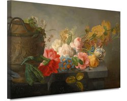 Boeket bloemen op een richel - Pieter Faes portret - Bloemen schilderijen - Muurdecoratie Natuur - Muurdecoratie industrieel - Schilderijen op canvas - Schilderijen & posters 150x100 cm