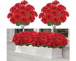 Boeket van 6 kunstgeraniums Kunstbloemen Kunstgeraniums voor buiten Rood UV-bestendig Kunstbloemen Decoratie voor balkons, bloempotten, terrassen en tuinen