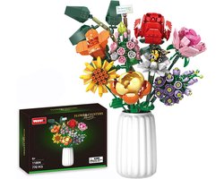 Boeketbouwset met 8 kunstbloemen en een bij, een bouwspeelgoed met plantenthema, geschikt voor volwassenen en meisjes vanaf 6 jaar. Geschikt als decoratiegeschenk voor op kantoor of thuis, met 770 bouwstenen.