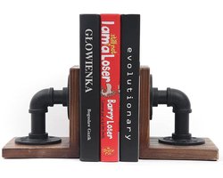 Boekuiteinden Houten Tafelblad Boekensteunen - Rustiek Industrieel Decor - Heavy Duty Boekensteun voor boeken en films - 1 paar (zwart) boekensteun