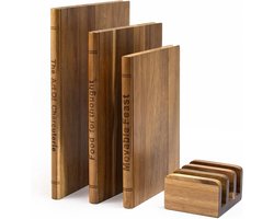 Boekvormige snijplanken — Vormgegeven als een boek — 3-delige set — Vervaardigd uit acaciahout en massief walnoothout — Eenvoudig te reinigen en op te bergen — Een uniek cadeau voor boekenliefhebbers en koks.