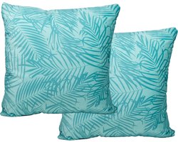 Boender Outdoor – Sierkussens van 2 stuks - 45x45cm – velvet – lendekussen – Groenig met print – Inclusief binnenkussen