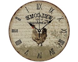 Boerderij Haan Klok - Vroege Vogel Klok - Woonkamer Decoratie - Stil Niet Tikken - 15x15 inch - Houtkleurig