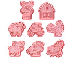 Boerderij koekjesvormen - creatief en leuk - set van 8 - roze - kunststof