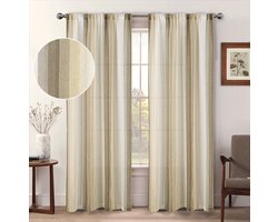 Boerderij linnen mix gordijnen met verticale strepen, Boho linnen gaasgordijnen die licht filteren voor deurramen, voor woonkamer interieur, beige, 135 x 220 cm