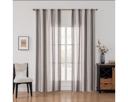Boerderij linnen mix gordijnen met verticale strepen, Boho linnen gaasgordijnen die licht filteren voor deurramen, voor woonkamer interieur decoratie groen,grijs,150x160cm