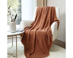 Boerderij Rust Gebreid Deken voor Bank Sofa Stoel Bed Home Decoratie, Zacht Warm Gezellig Licht Gewicht Textured Cover voor Lente Zomer Herfst (127cmX152cm Caramel/Bruin/Burnt Orange)
