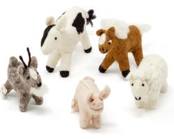 Boerderijdieren, betoverende vilten dieren in 5-delige set, handmade, fair-trade, dierfiguren voor jongens en meisjes